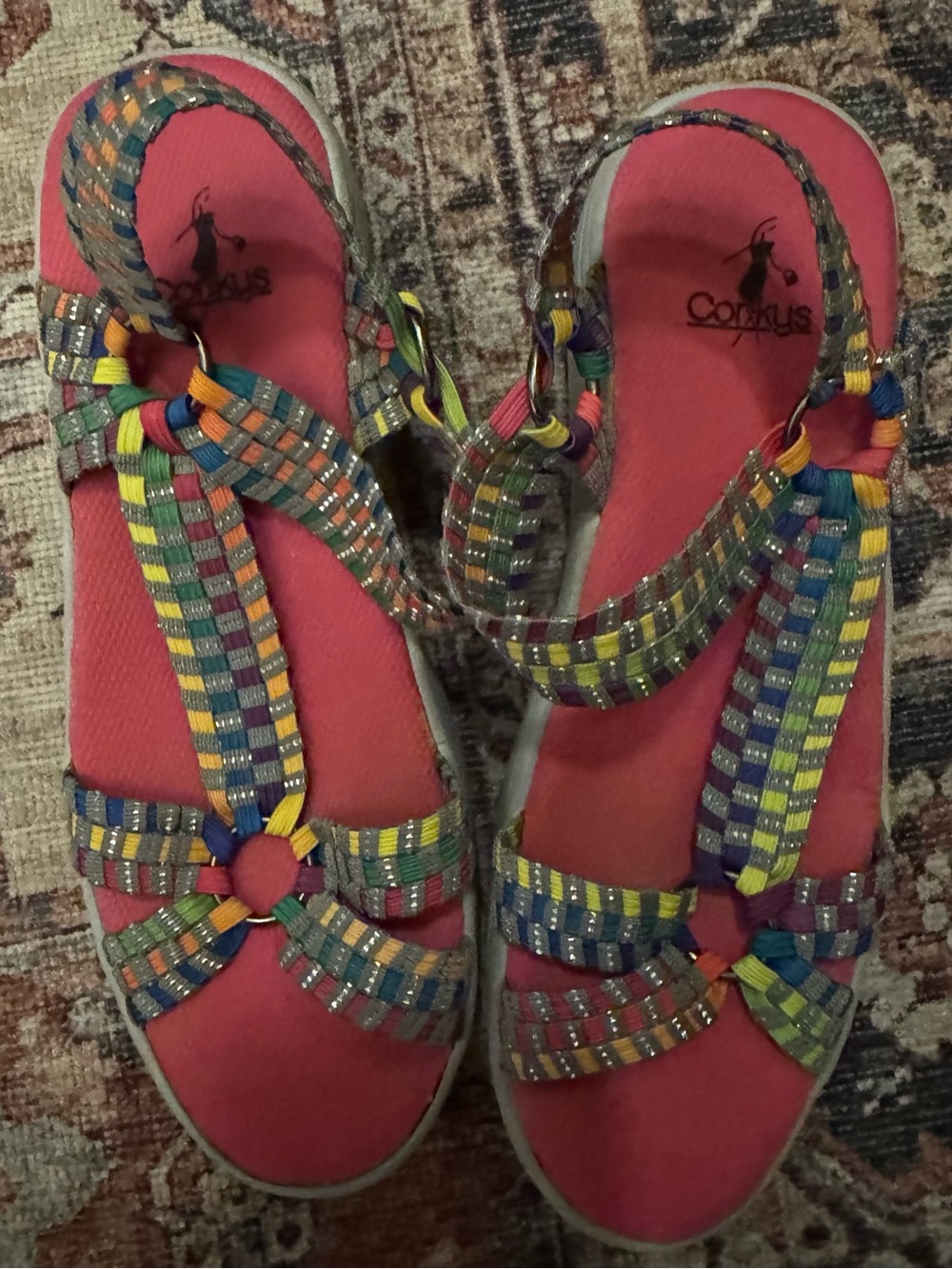 Corkys Multicolor Woven Strap Sandals - Pink Footbed